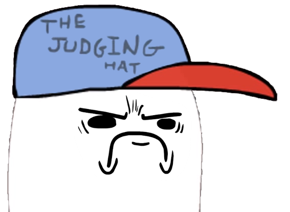 Angry cartoon guy judging hat — Reaction meme