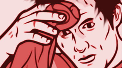 Sweating guy red tinted — Reaction meme