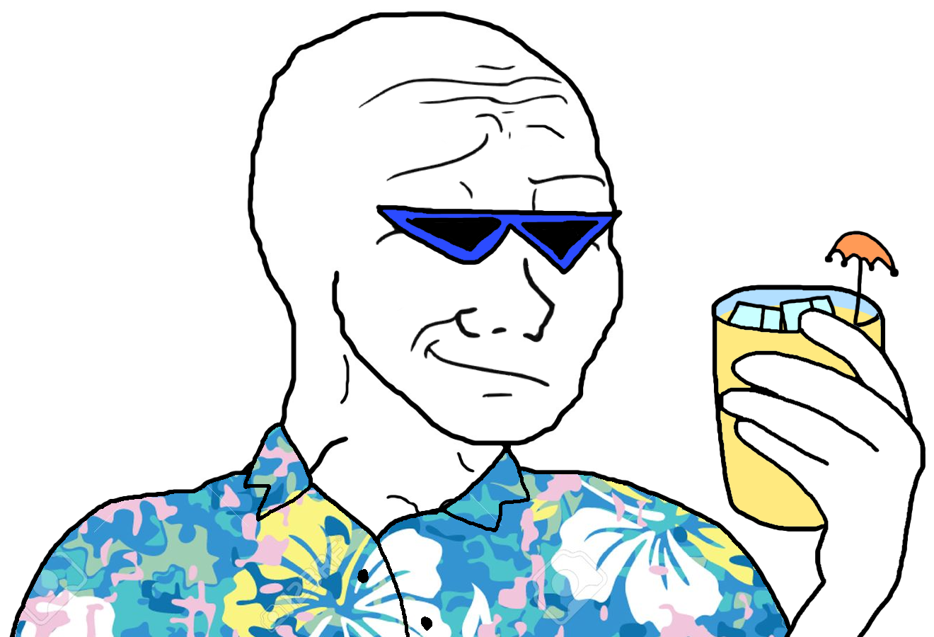 Wojak aloha shirt umbrella drink — Wojak meme