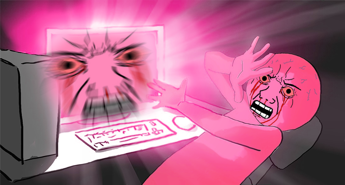 Pink wojak computer scary — Wojak meme