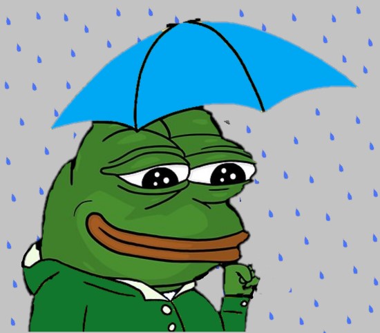 Pepe raincoat raining blue umbrella — Pepe meme