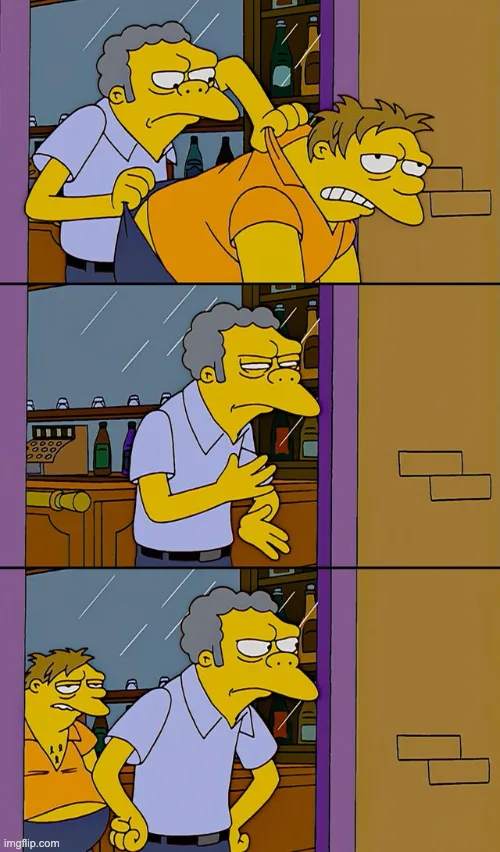 Moe throws Barney — Templates meme