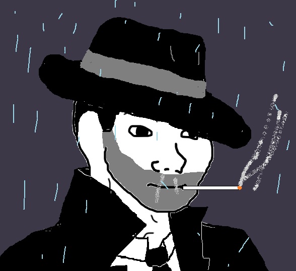 Wojak smoking in fedora in rain — Wojak meme