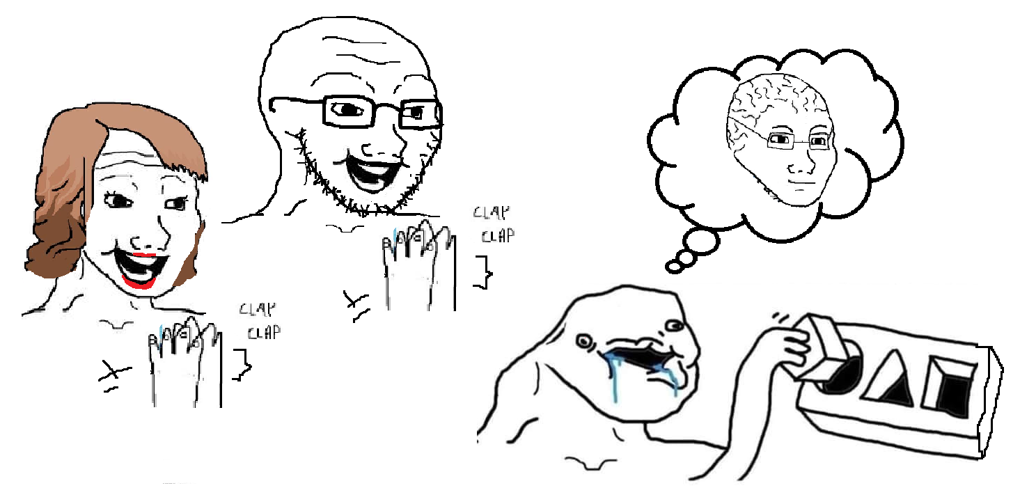 Wojak parents cheer on brainlet — Wojak meme