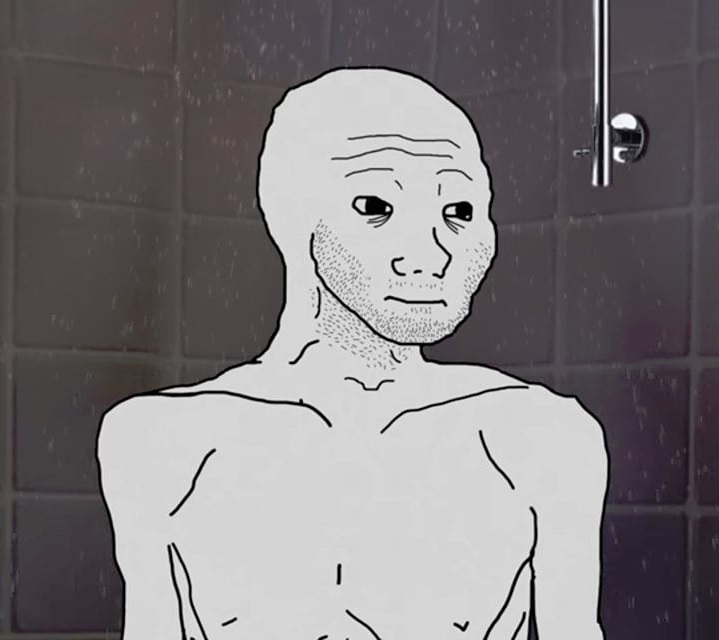 Wojak in shower skinny — Wojak meme