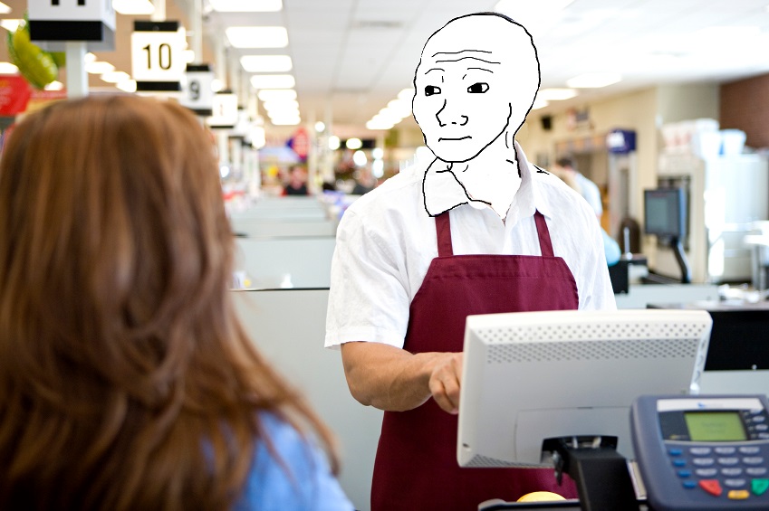 Wojak cashier feels — Wojak meme