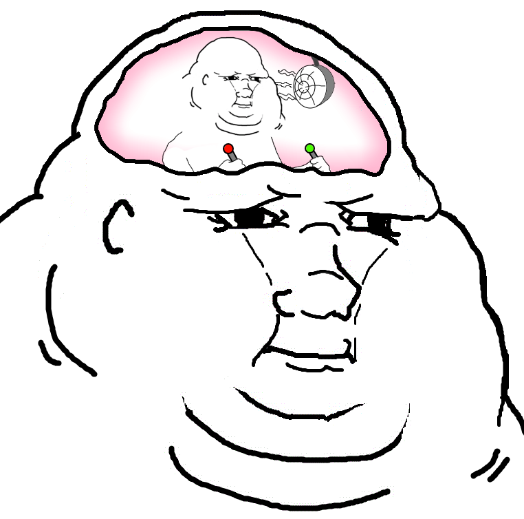 Wojak fat with fat wojak controlling brain — Wojak meme