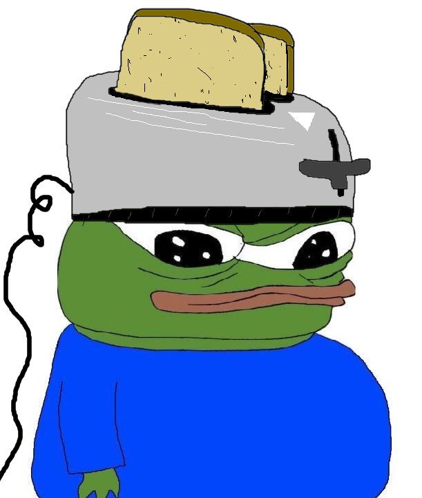 Pepe toaster on head — Pepe meme