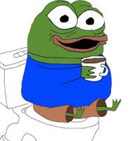 Pepe happy drinking coffee on toilet — Pepe meme