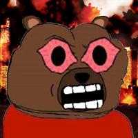 Bobo red eyes angry city burning — Bobo meme
