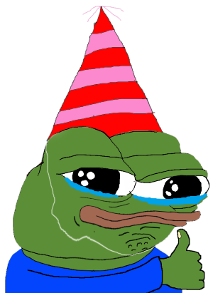 Pepe crying party hat thumbs up — Pepe meme