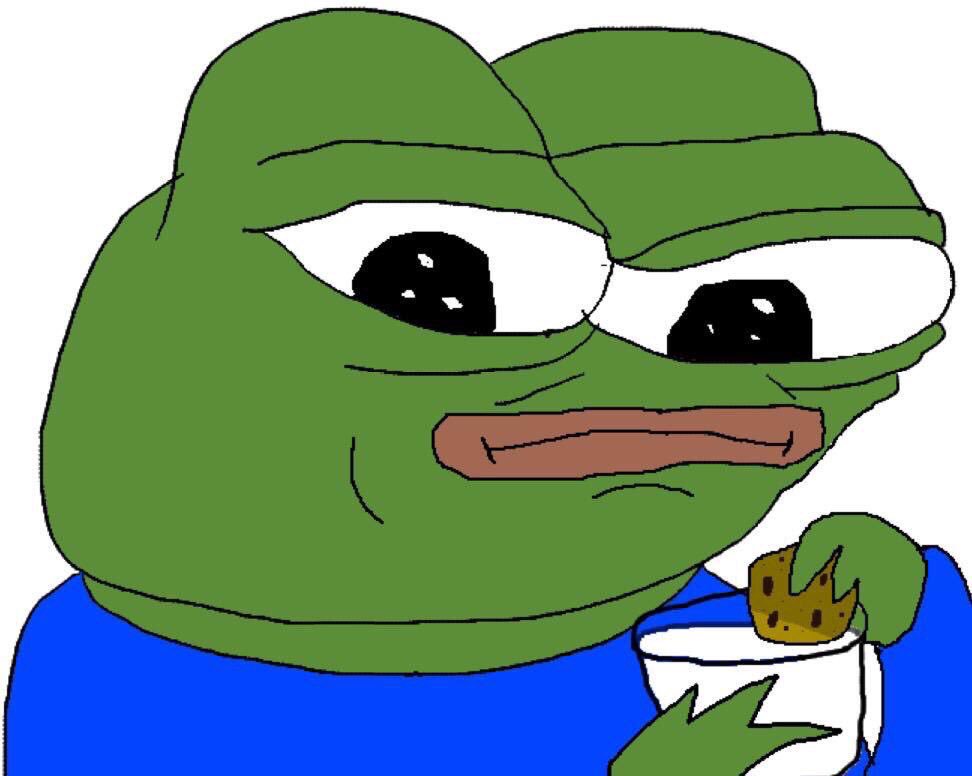 Pepe dunking cookie in milk — Pepe meme