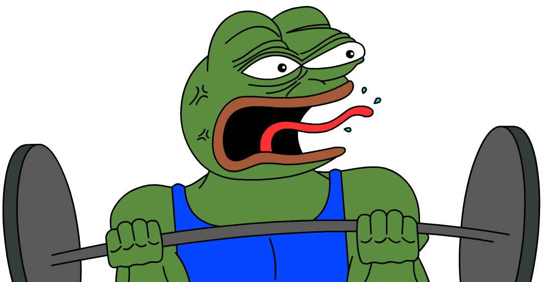 Pepe screaming lifting barbell — Pepe meme