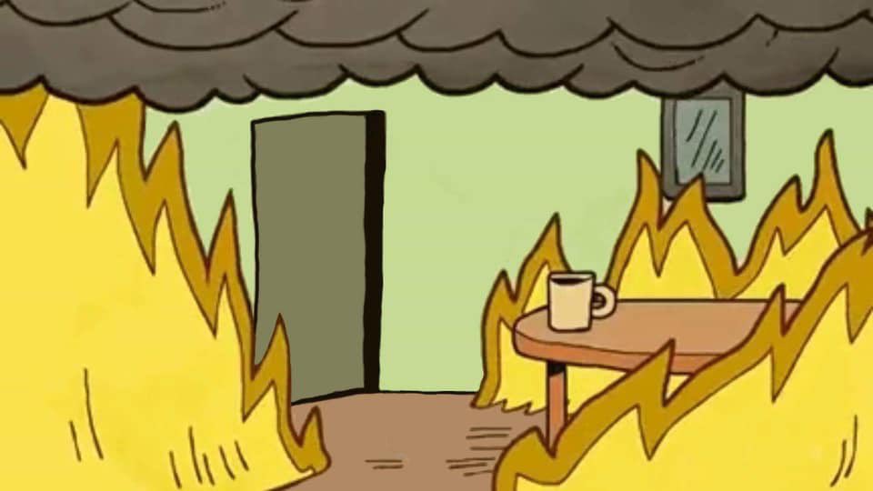 Dog room on fire dog missing — Reaction meme