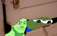 Pepe green wojak chew through door — Pepe meme