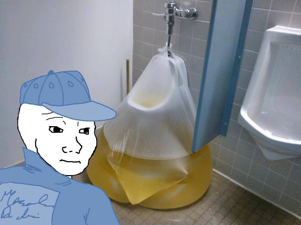 Wojak jannie has to clean bathroom piss bag — Wojak meme