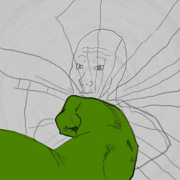 Pepe arm punches wojak mirror reflection — Pepe meme