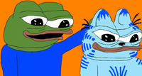 Toshi cat getting pet by pepe — $TOSHI meme