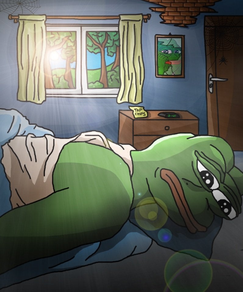 Pepe depressed in bed sunny outside — Pepe meme