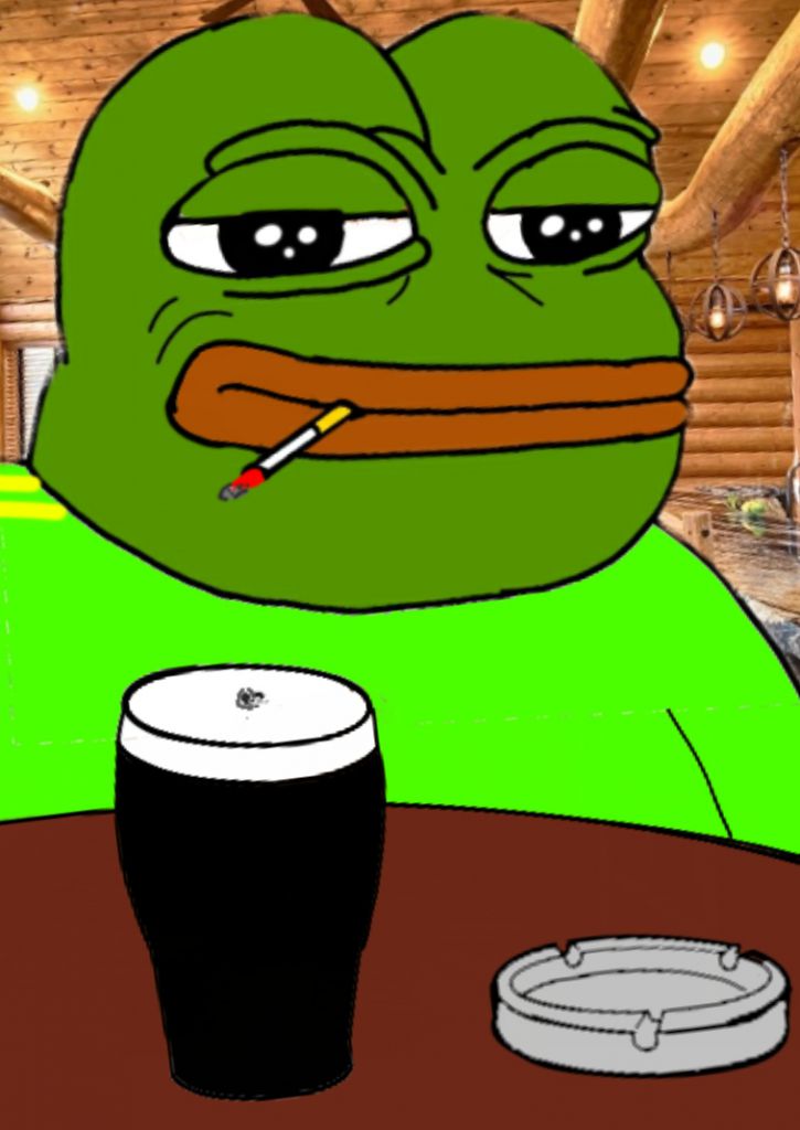 Pepe smoing cigarette drinking beer — Pepe meme