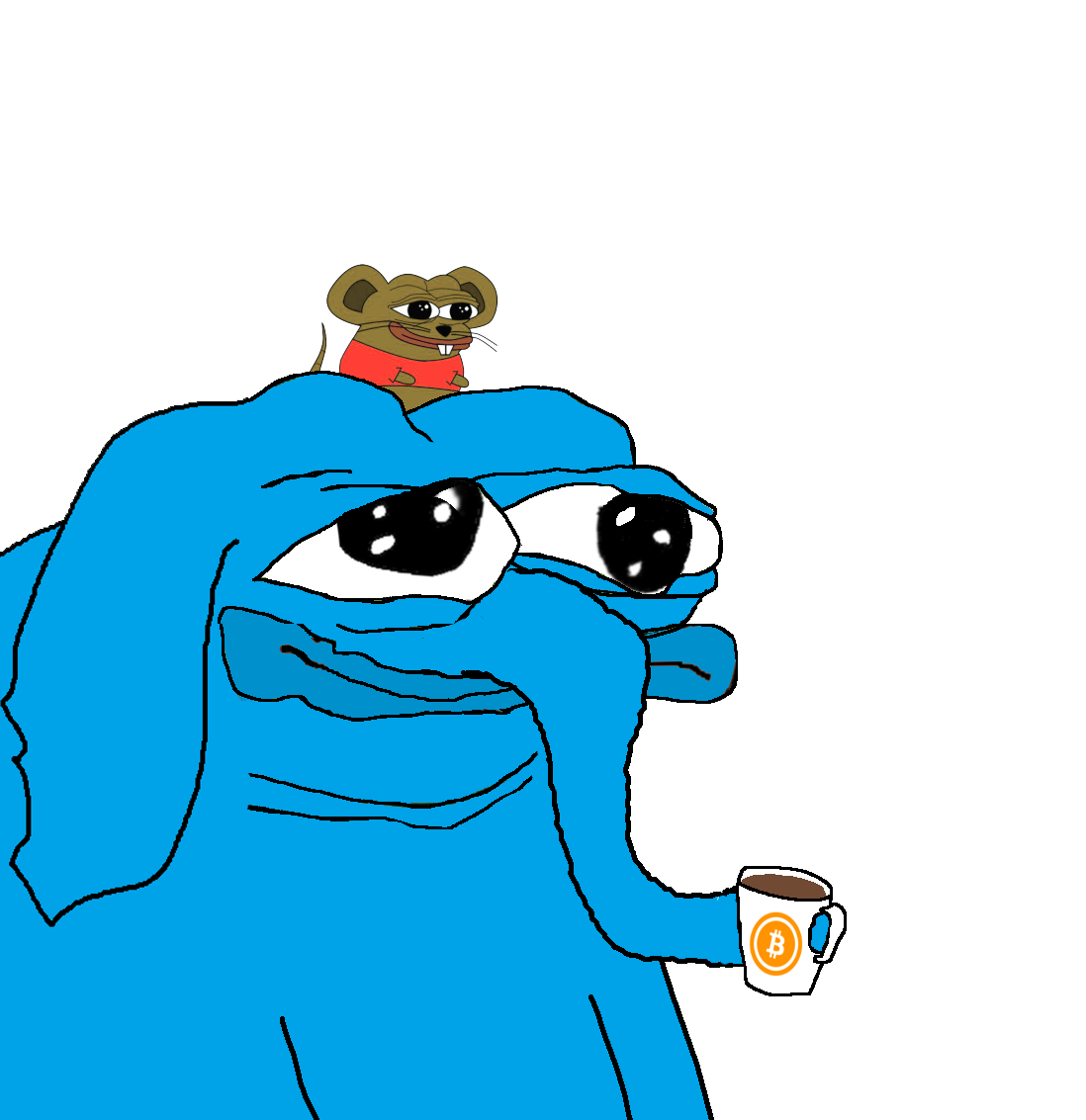 Blue elephant pepe mouse bitcoin coffee — Reaction meme