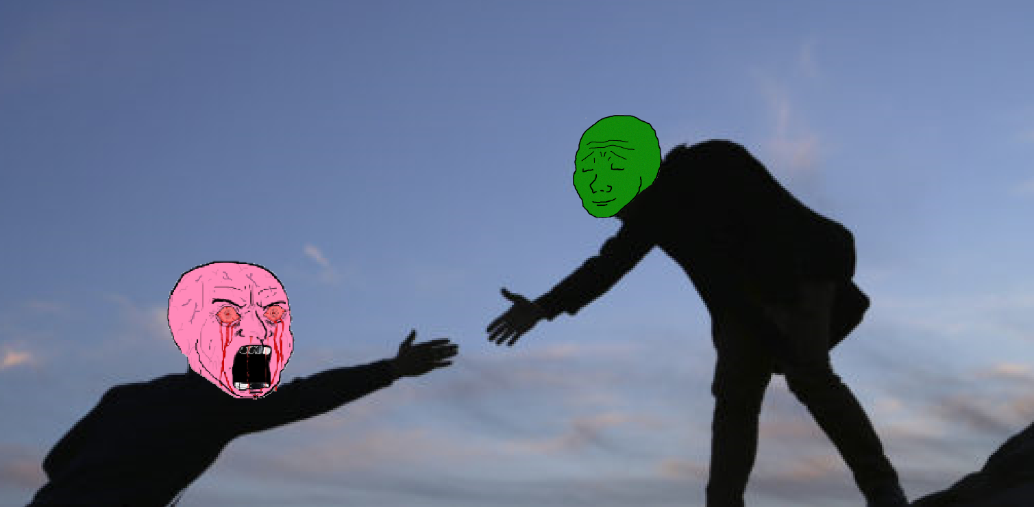 Green pink wojak teamwork — Wojak meme