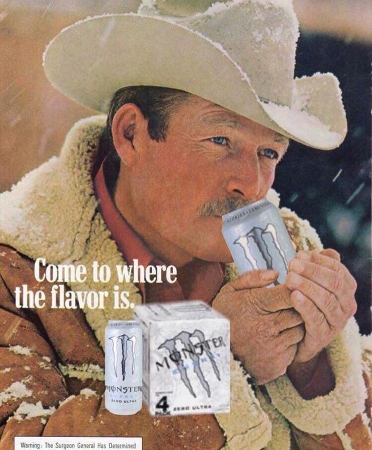 Cowboy boomer drinking monster — Reaction meme
