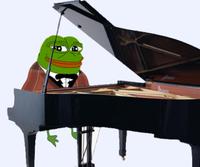 Pepe comfy smug playing grand piano — Pepe meme