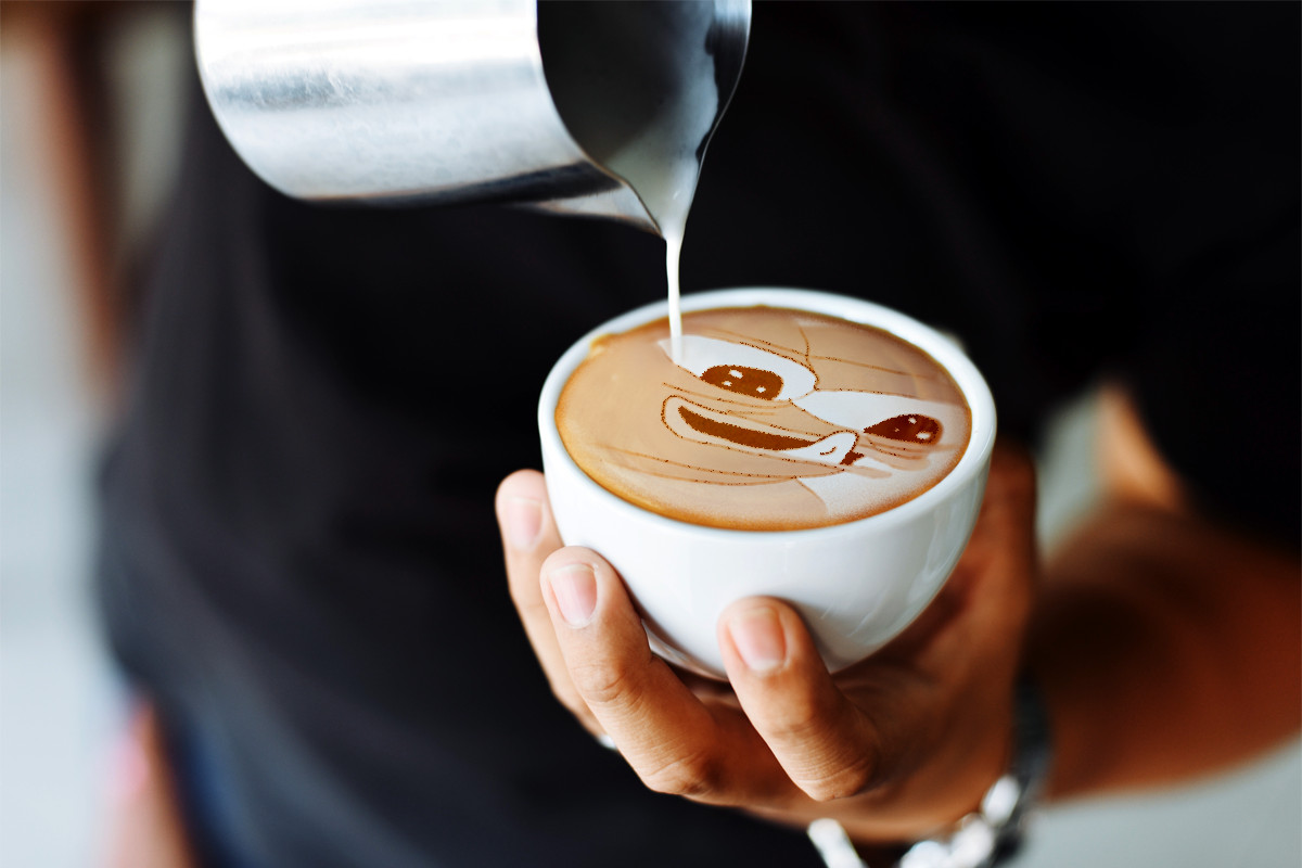 Pepe face in latte cup — Pepe meme
