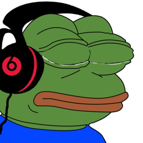 Pepe crying closed eyes wearing beats — Pepe meme