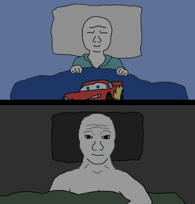 Wojak young old in bed — Wojak meme