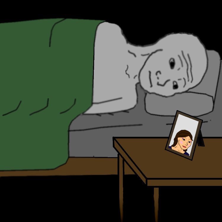 Wojak in bed thinking about girl — Wojak meme