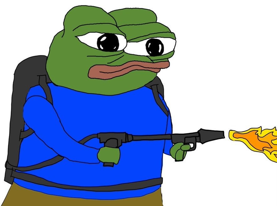 Pepe flamethrower blue shirt — Pepe meme