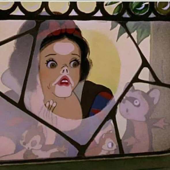 Snow white face against glass — Reaction meme