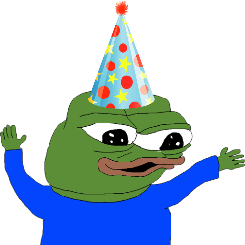 Pepe waving arms party hat — Pepe meme