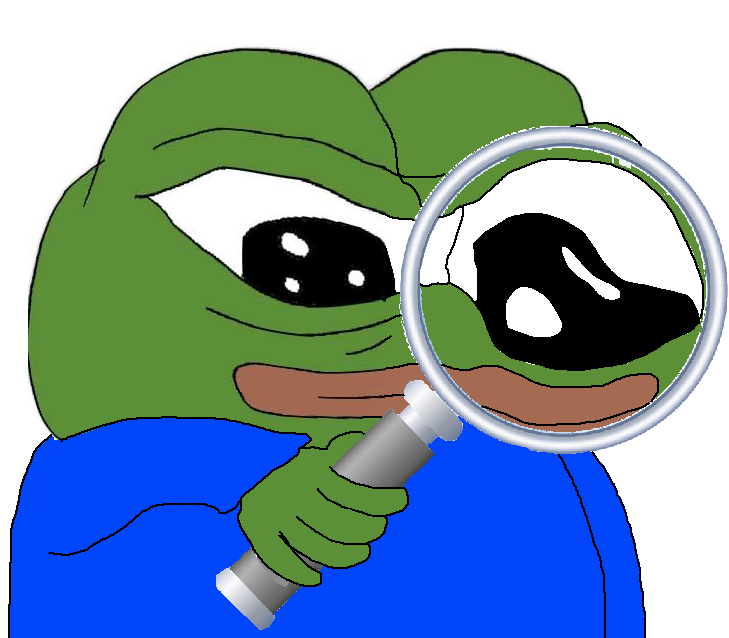 Pepe magnifying glass distorting eye — Pepe meme
