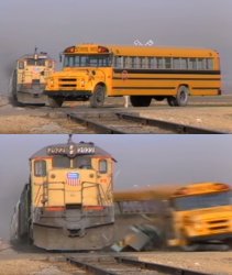 A train hitting a school bus meme template — Templates meme
