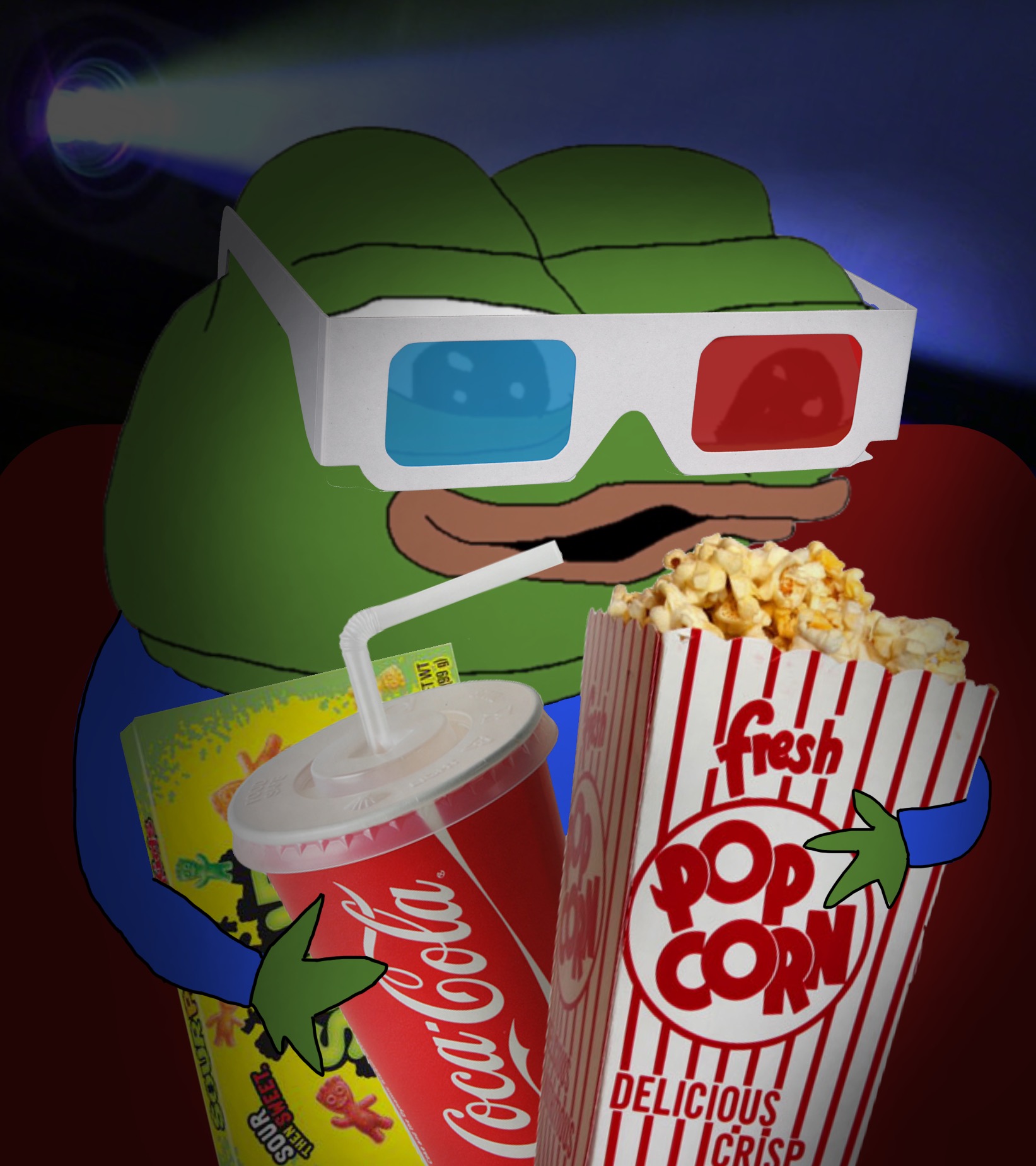 Pepe in movie theater popcorn glasses — Pepe meme