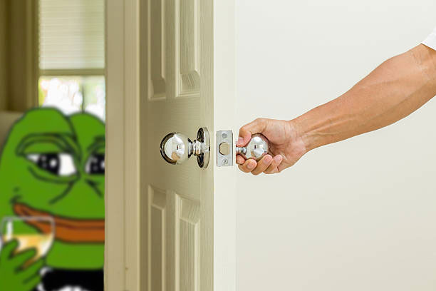 Pepe toasting behind door — Pepe meme