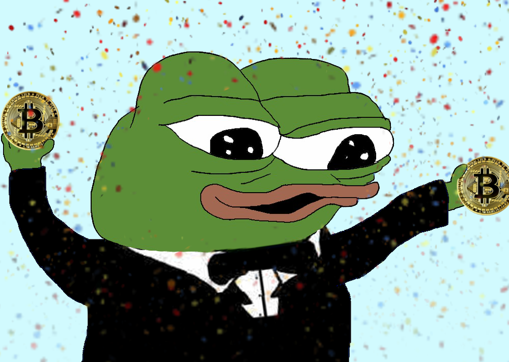 Pepe happy bitcoins — Pepe meme