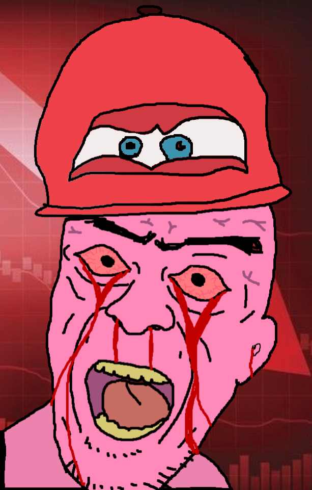 Pink wojak guy wearing cars hat — Wojak meme