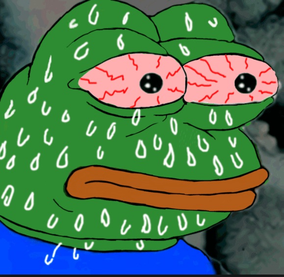 Pepe red eyes sweating — Pepe meme