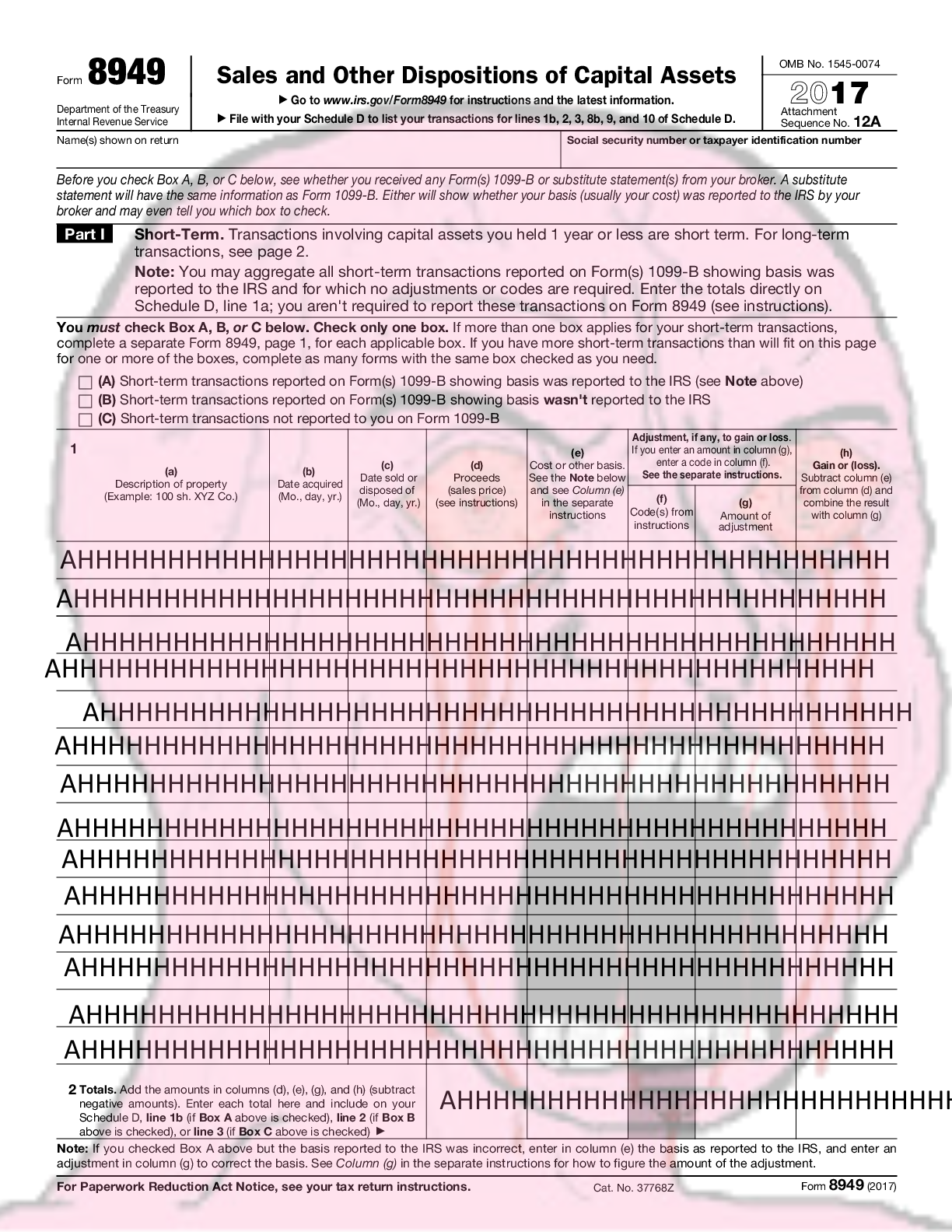 Pink wojak irs 8949 form — Wojak meme