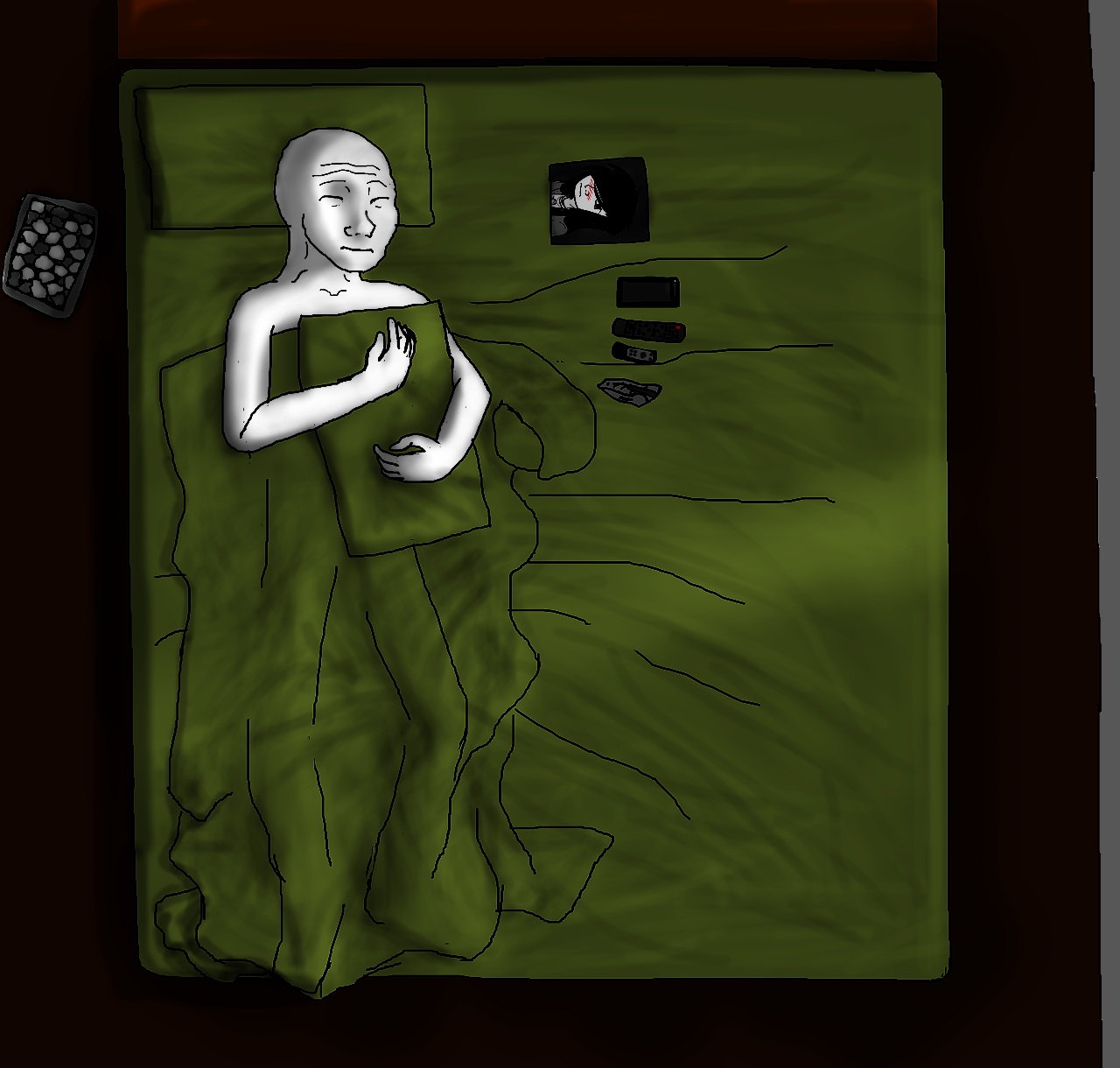 Wojak sad hugging pillow bed — Wojak meme