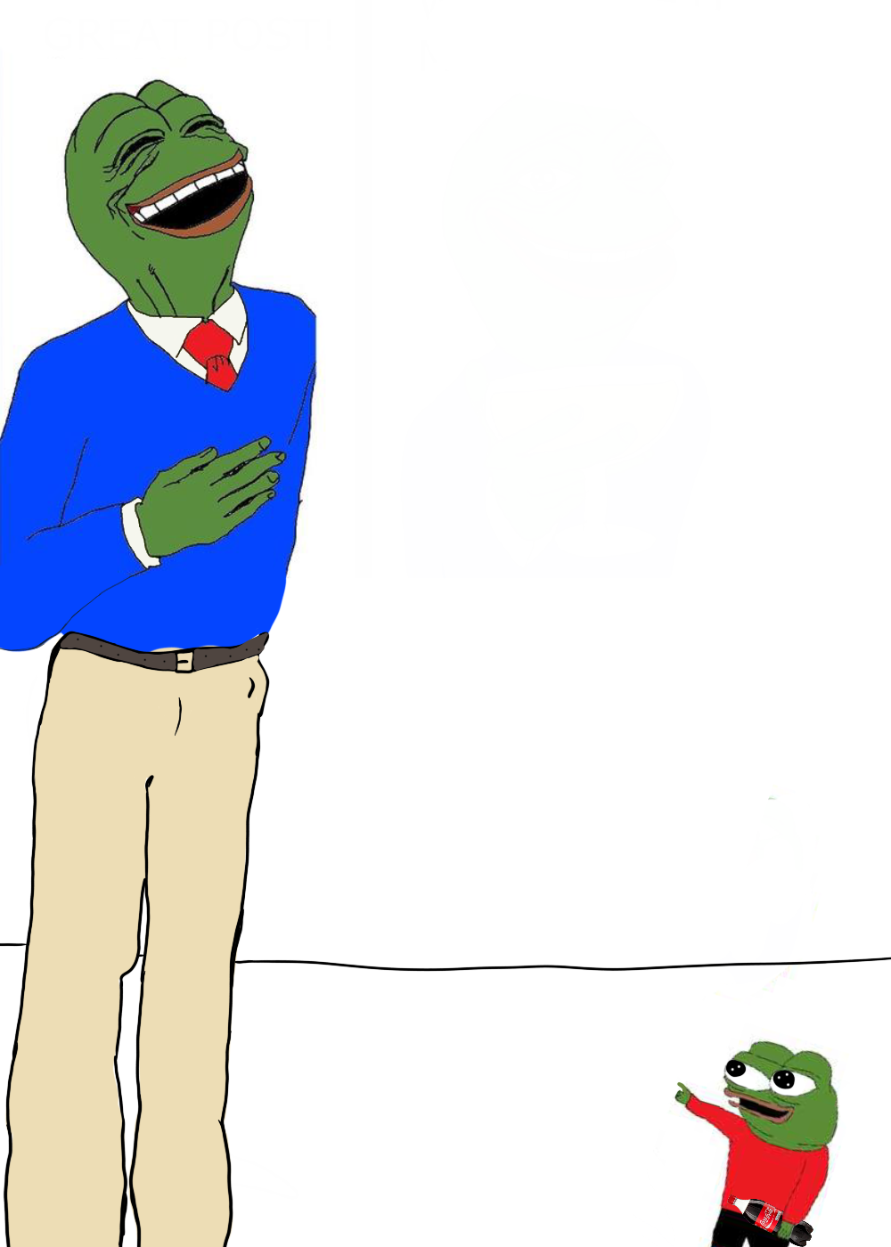Pepe laughing at small pepe — Pepe meme