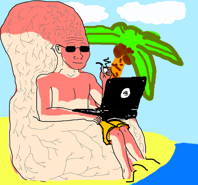 Pink wojak big brain beach — Wojak meme
