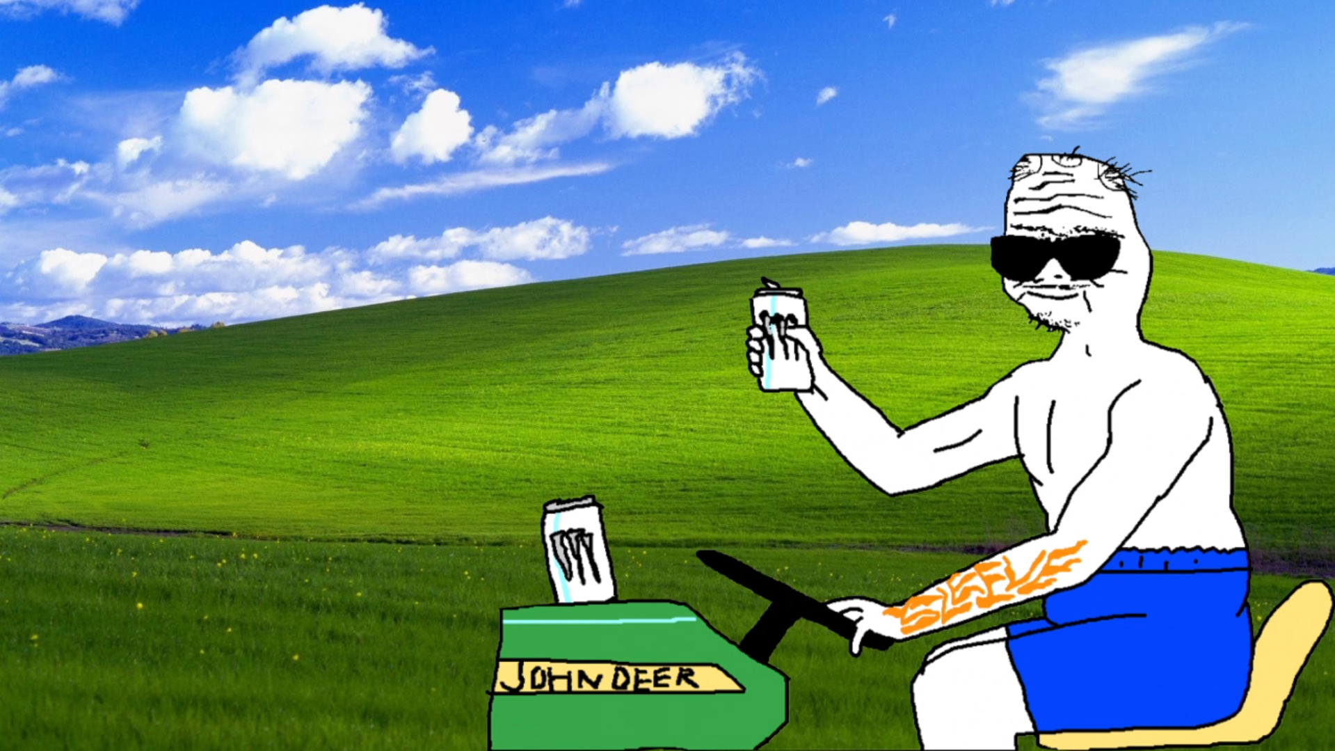 Boomer riding john deer windows background — Boomer meme
