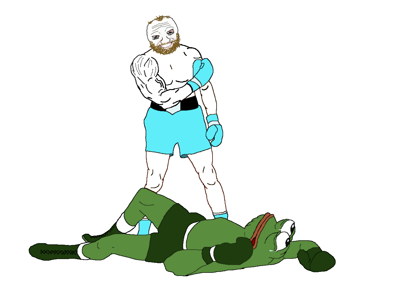 Pepe knocked out by wojak coomer — Pepe meme