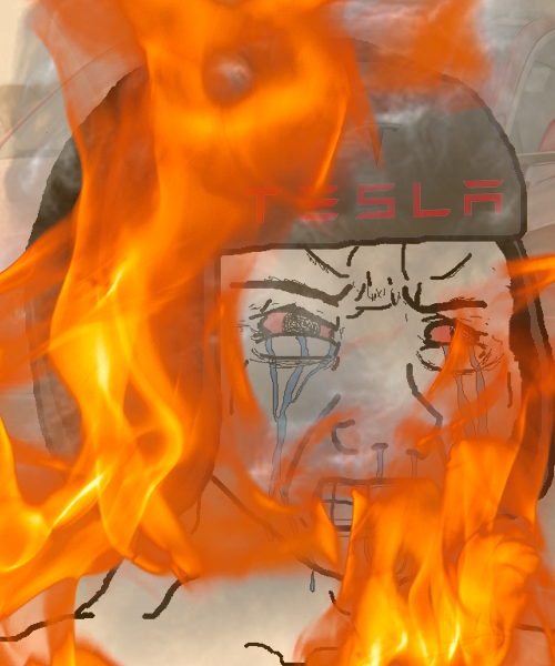 Wojak tesla hat on fire — Wojak meme