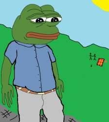 Pepe sad walking field — Pepe meme